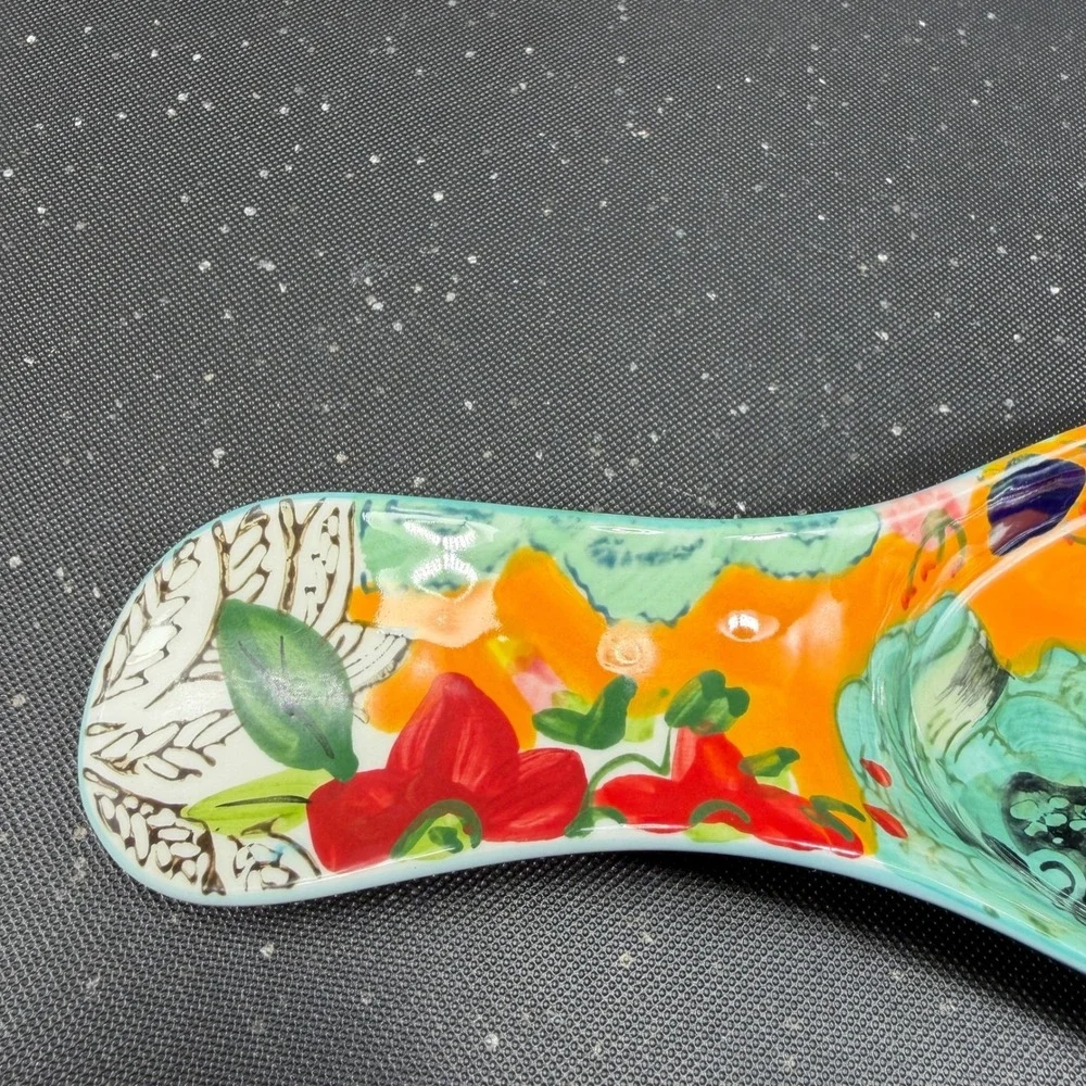 Anthropologie Abstract Floral Ceramic Spoon Rest Colorful Painterly Kitchen